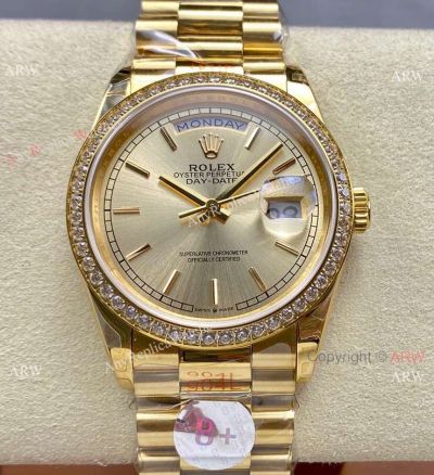 Rolex 8+ Factory DayDate 1-1 Best Edition Gain Weight All Gold Replica Watch 36mm